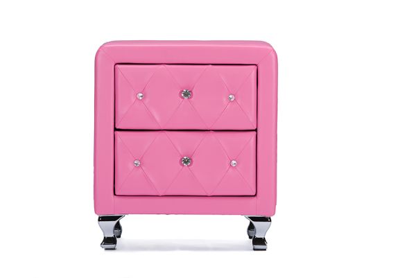 Stella Crystal Tufted Pink Leather Modern Nightstand