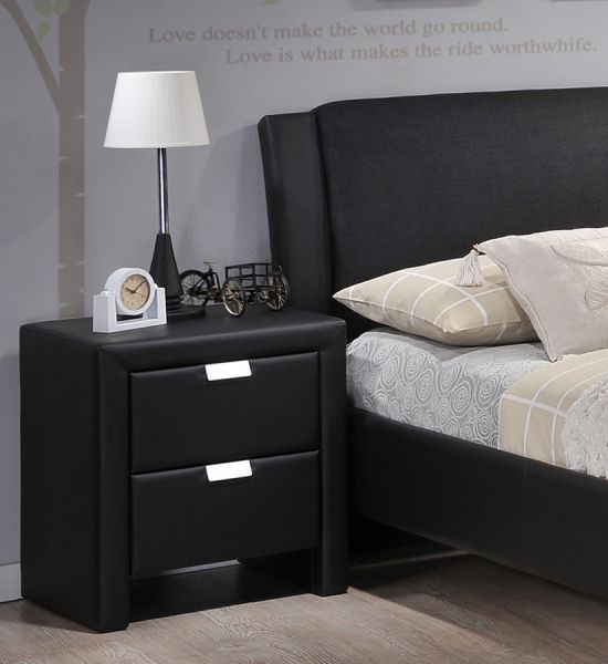 Frey Black Upholstered Modern Nightstand