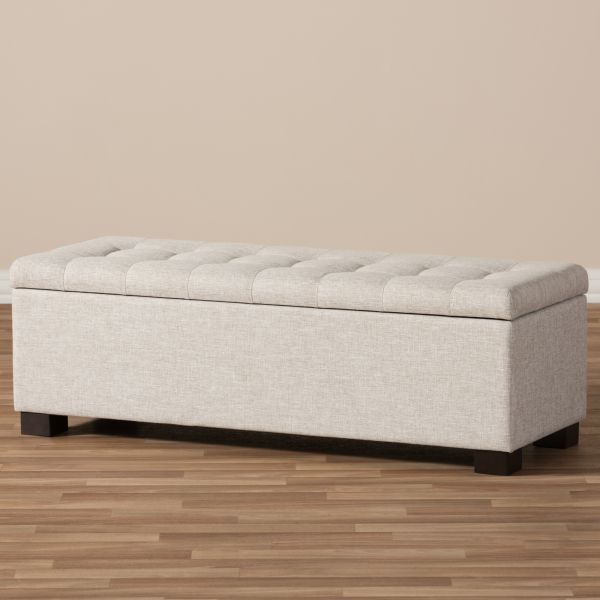 Roanoke Modern and Contemporary Beige Fabric Upholstered Grid-Tufting Storage Ottoman Bench