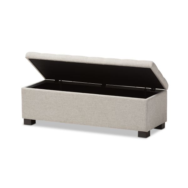 Roanoke Modern and Contemporary Beige Fabric Upholstered Grid-Tufting Storage Ottoman Bench