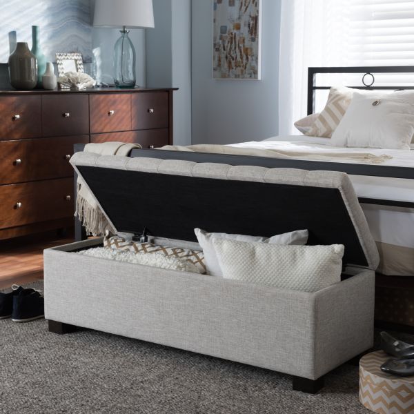 Roanoke Modern and Contemporary Beige Fabric Upholstered Grid-Tufting Storage Ottoman Bench