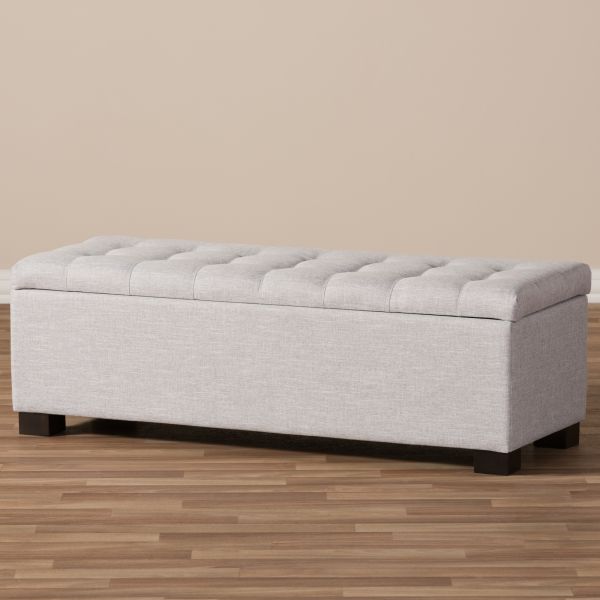 Roanoke Modern and Contemporary Grayish Beige Fabric Upholstered Grid-Tufting Storage Ottoman Bench