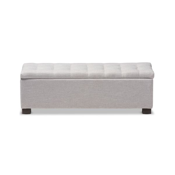 Roanoke Modern and Contemporary Grayish Beige Fabric Upholstered Grid-Tufting Storage Ottoman Bench
