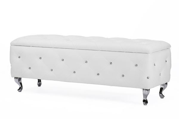 Seine White Leather Contemporary Storage Ottoman