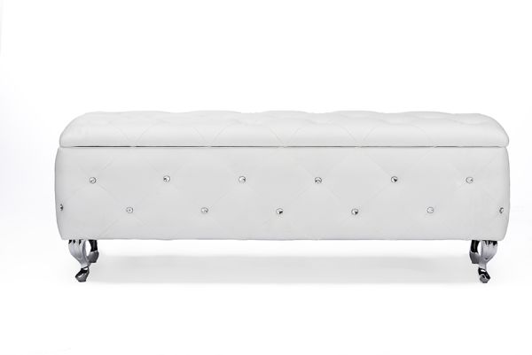 Seine White Leather Contemporary Storage Ottoman