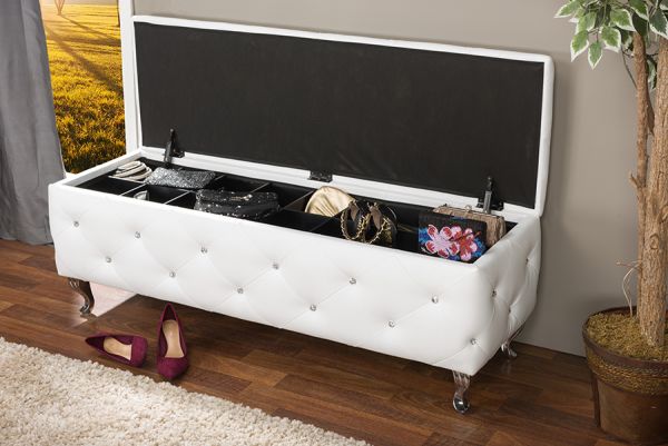 Seine White Leather Contemporary Storage Ottoman