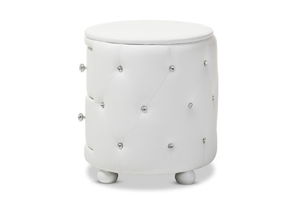 Davina Hollywood Glamour Style Oval 2-drawer White Faux Leather Upholstered Nightstand