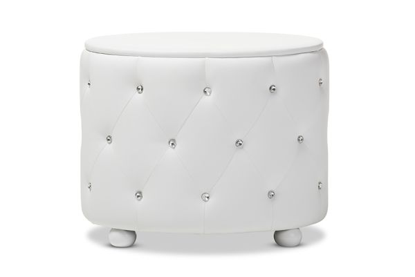 Davina Hollywood Glamour Style Oval 2-drawer White Faux Leather Upholstered Nightstand