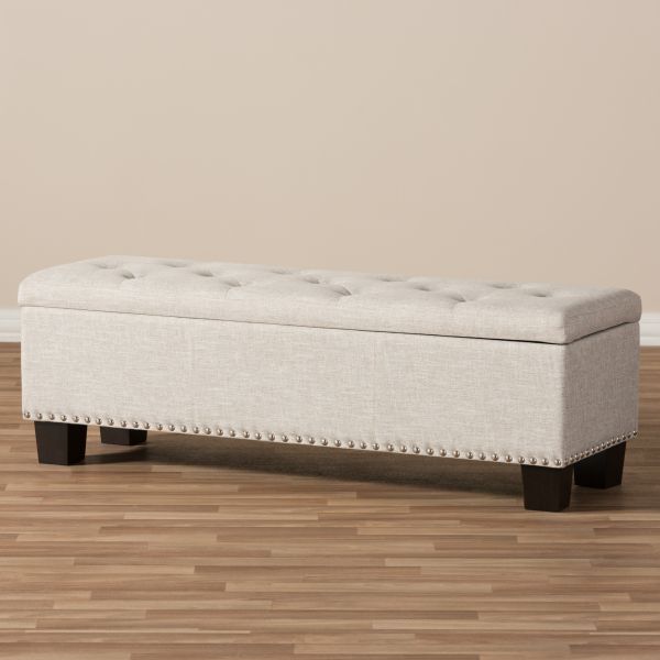 Hannah Modern and Contemporary Beige Fabric Upholstered Button-Tufting Storage Ottoman Bench