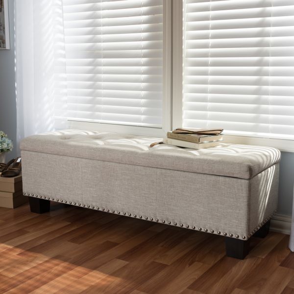 Hannah Modern and Contemporary Beige Fabric Upholstered Button-Tufting Storage Ottoman Bench