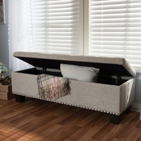 Hannah Modern and Contemporary Beige Fabric Upholstered Button-Tufting Storage Ottoman Bench