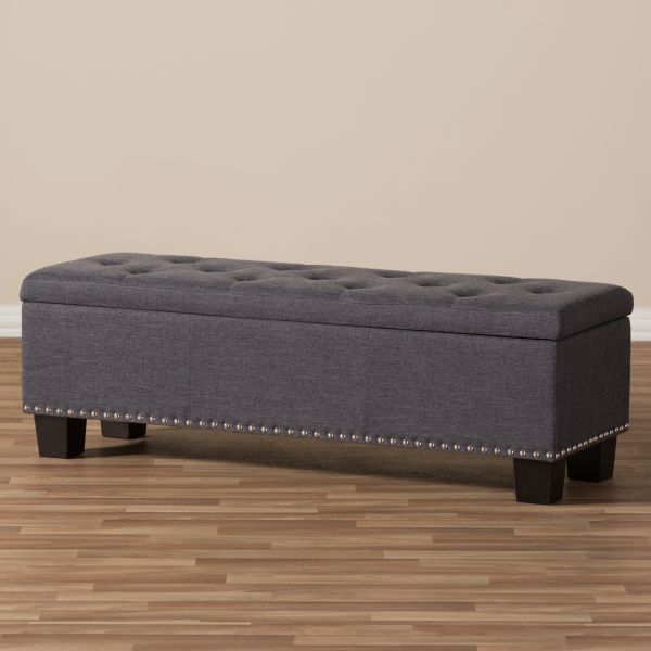Hannah Modern and Contemporary Dark Grey Fabric Upholstered Button-Tufting Storage Ottoman Bench