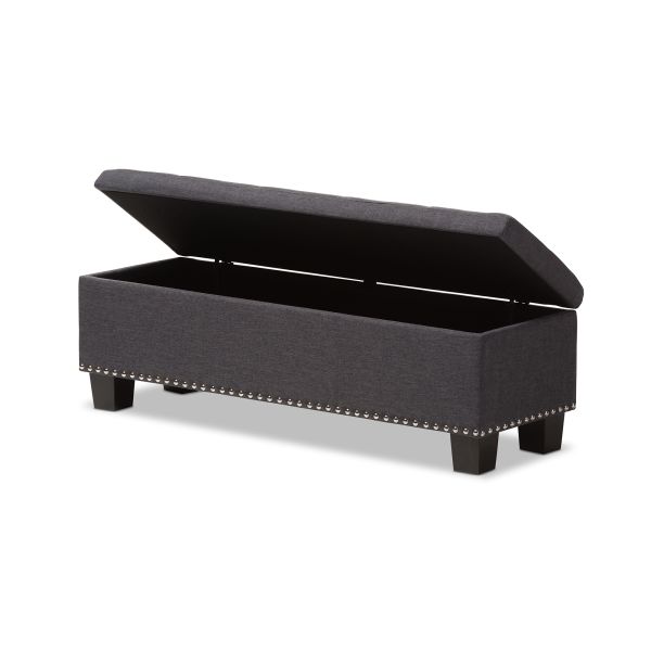 Hannah Modern and Contemporary Dark Grey Fabric Upholstered Button-Tufting Storage Ottoman Bench