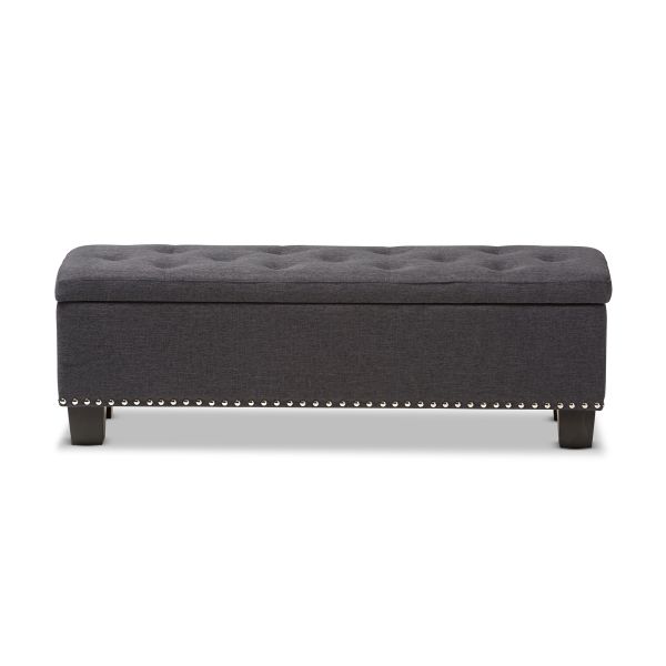 Hannah Modern and Contemporary Dark Grey Fabric Upholstered Button-Tufting Storage Ottoman Bench
