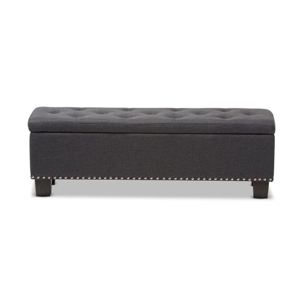 Hannah Modern and Contemporary Dark Grey Fabric Upholstered Button-Tufting Storage Ottoman Bench