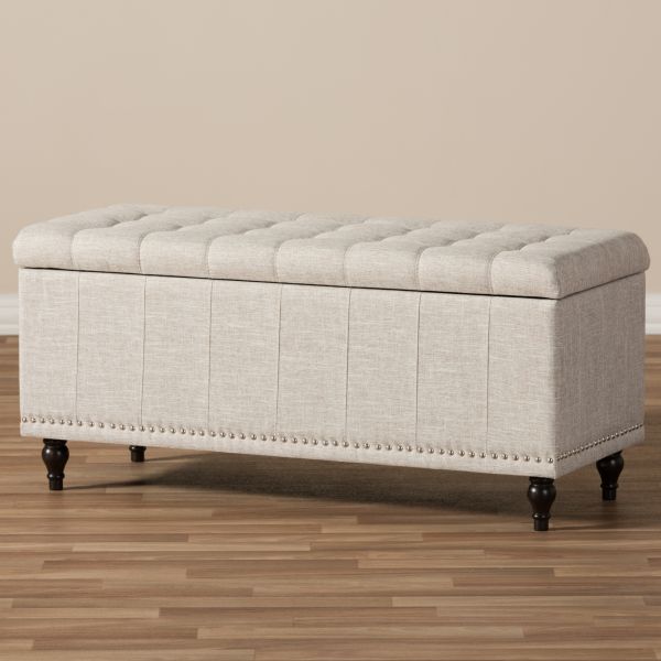 Kaylee Modern Classic Beige Fabric Upholstered Button-Tufting Storage Ottoman Bench