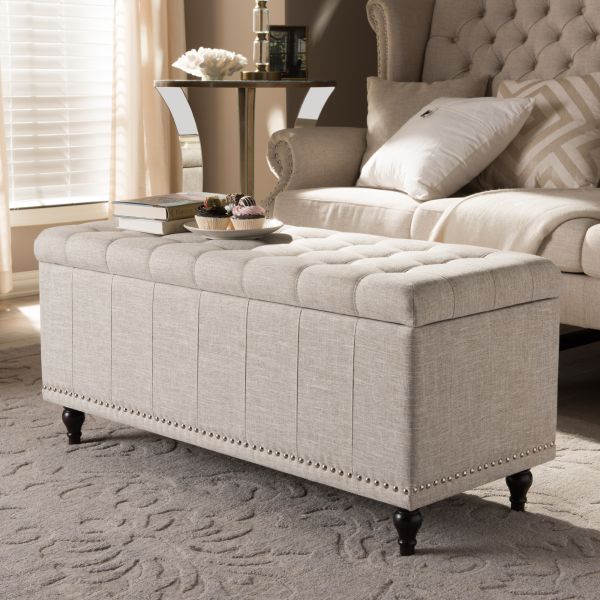 Kaylee Modern Classic Beige Fabric Upholstered Button-Tufting Storage Ottoman Bench