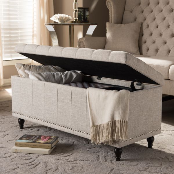 Kaylee Modern Classic Beige Fabric Upholstered Button-Tufting Storage Ottoman Bench