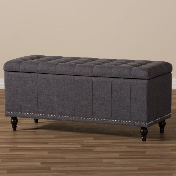Kaylee Modern Classic Dark Grey Fabric Upholstered Button-Tufting Storage Ottoman Bench