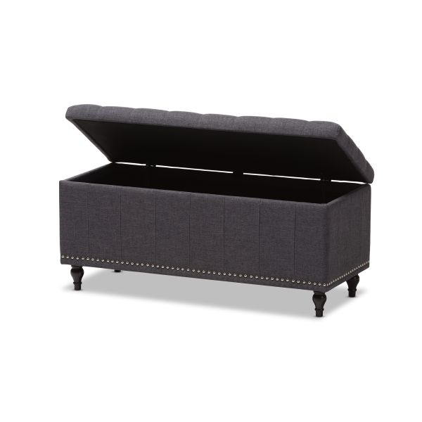 Kaylee Modern Classic Dark Grey Fabric Upholstered Button-Tufting Storage Ottoman Bench