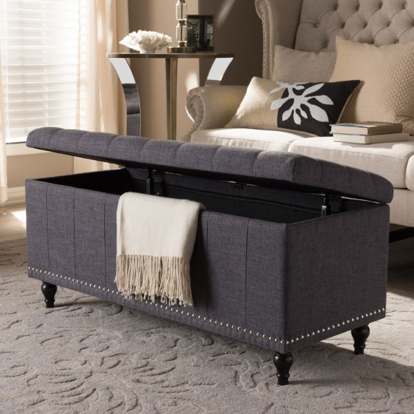 Kaylee Modern Classic Dark Grey Fabric Upholstered Button-Tufting Storage Ottoman Bench