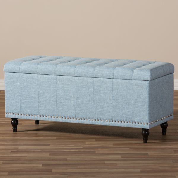 Kaylee Modern Classic Light Blue Fabric Upholstered Button-Tufting Storage Ottoman Bench