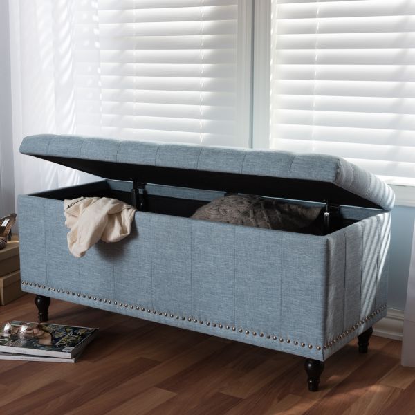 Kaylee Modern Classic Light Blue Fabric Upholstered Button-Tufting Storage Ottoman Bench