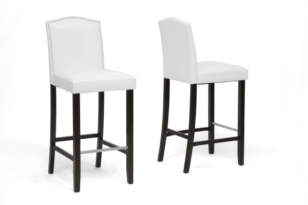 Libra White Modern Bar Stool with Nail Head Trim (Set of 2)