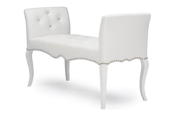 Kristy Modern and Contemporary White Faux Leather Classic Seating Bench