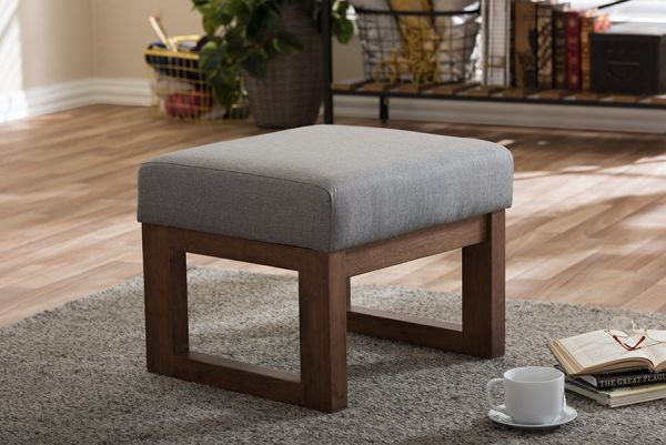 Yashiya Mid-century Retro Modern Grey Fabric Upholstered Ottoman Stool
