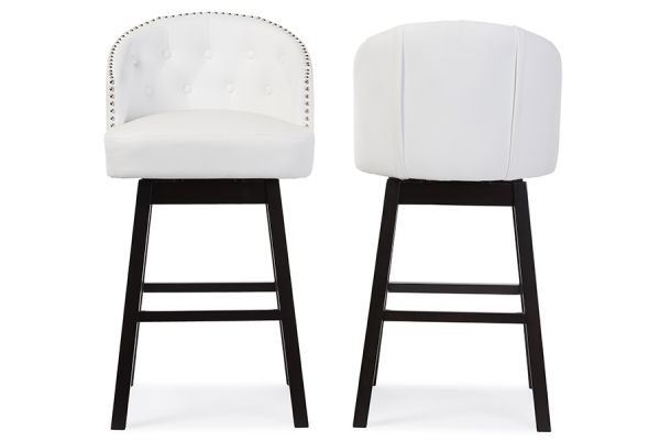 Avril Modern and Contemporary White Faux Leather Tufted Swivel Barstool with Nail heads Trim (Set of 2)