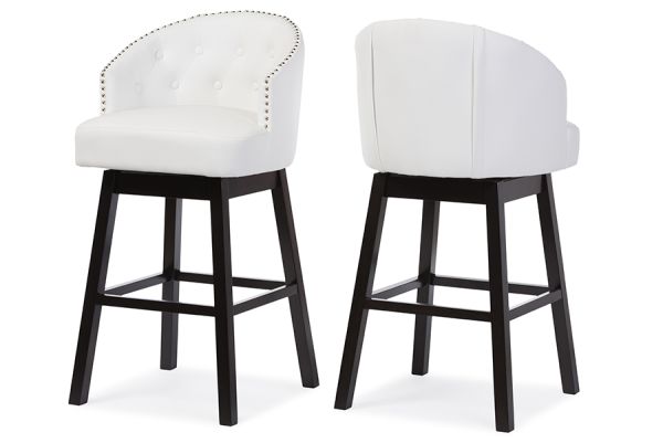 Avril Modern and Contemporary White Faux Leather Tufted Swivel Barstool with Nail heads Trim (Set of 2)