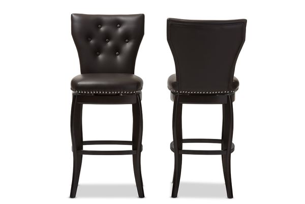 Leonice Modern and Contemporary Dark Brown Faux Leather Upholstered Button-tufted 29-Inch Swivel Bar Stool (Set of 2)