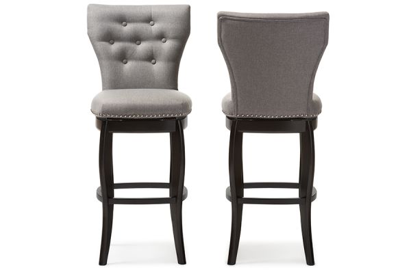 Leonice Modern and Contemporary Grey Fabric Upholstered Button-tufted 29-Inch Swivel Bar Stool (Set of 2)