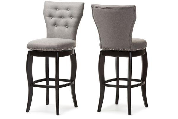 Leonice Modern and Contemporary Grey Fabric Upholstered Button-tufted 29-Inch Swivel Bar Stool (Set of 2)