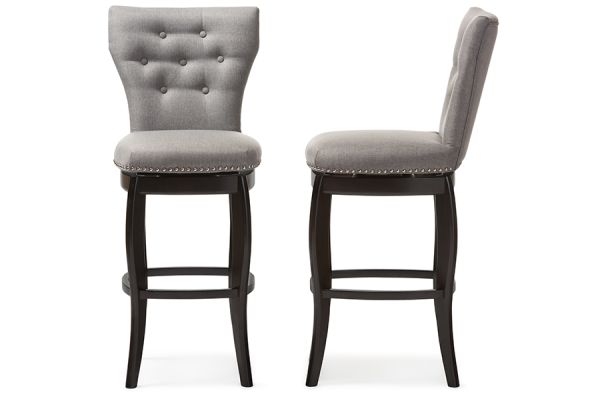 Leonice Modern and Contemporary Grey Fabric Upholstered Button-tufted 29-Inch Swivel Bar Stool (Set of 2)