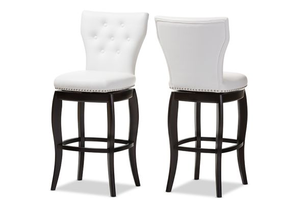 Leonice Modern and Contemporary White Faux Leather Upholstered Button-tufted 29-Inch Swivel Bar Stool (Set of 2)