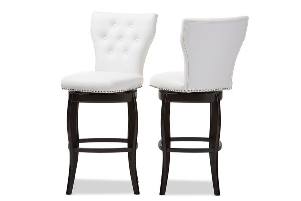 Leonice Modern and Contemporary White Faux Leather Upholstered Button-tufted 29-Inch Swivel Bar Stool (Set of 2)
