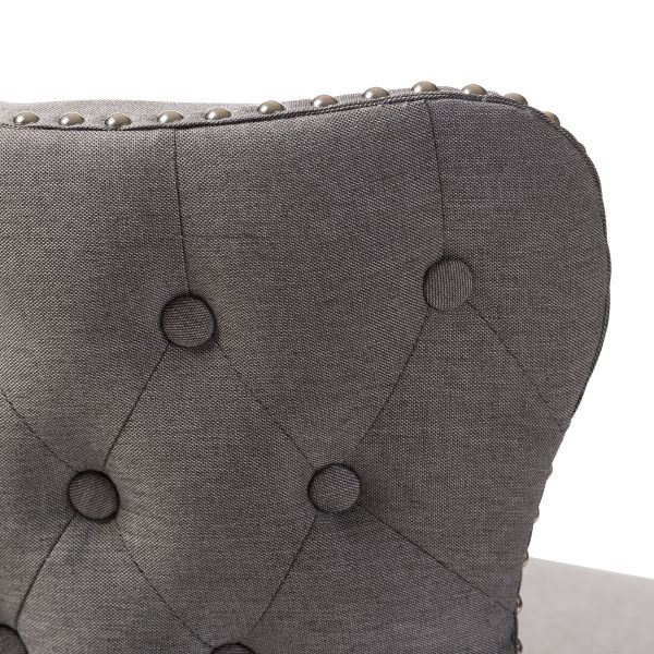 Gradisca Modern and Contemporary Brown Wood Finishing and Grey Fabric Button-Tufted Upholstered Swivel Barstool