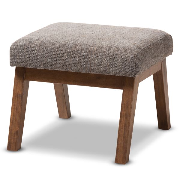 Aberdeen Mid-Century Modern Walnut Wood Finishing and Gravel Fabric Upholstered Ottoman