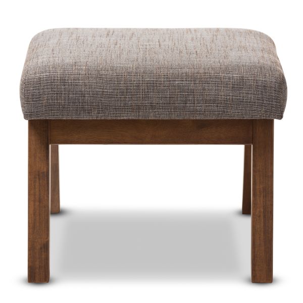 Aberdeen Mid-Century Modern Walnut Wood Finishing and Gravel Fabric Upholstered Ottoman