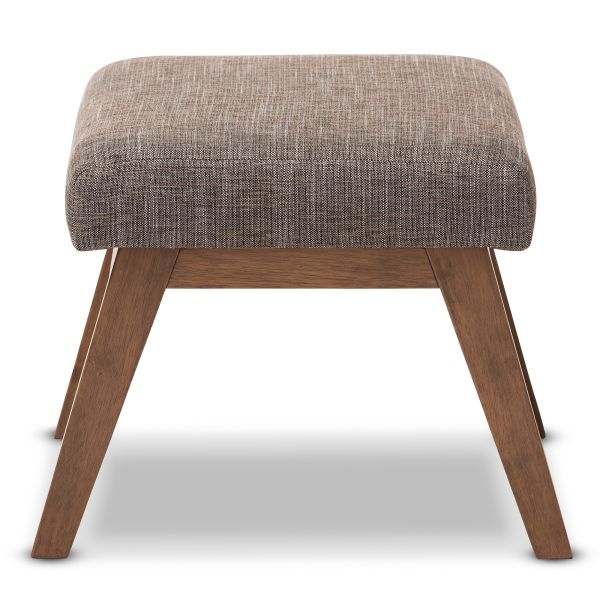 Aberdeen Mid-Century Modern Walnut Wood Finishing and Gravel Fabric Upholstered Ottoman