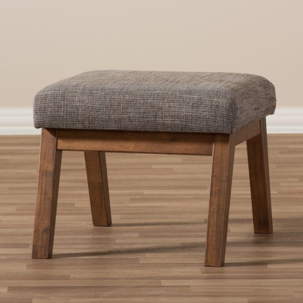 Aberdeen Mid-Century Modern Walnut Wood Finishing and Gravel Fabric Upholstered Ottoman