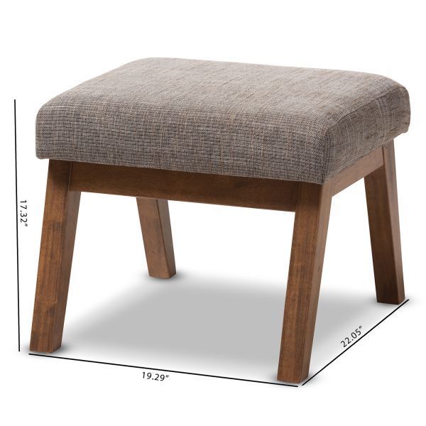Aberdeen Mid-Century Modern Walnut Wood Finishing and Gravel Fabric Upholstered Ottoman