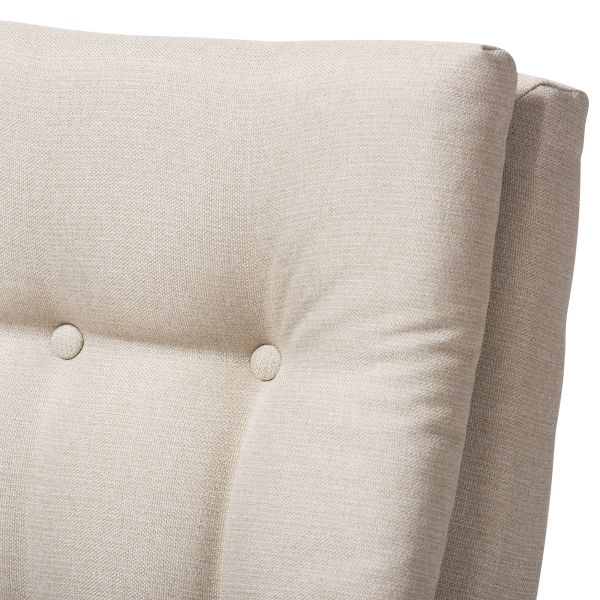 Roxy Mid-Century Modern Walnut Wood Finishing and Light Beige Fabric Upholstered Button-Tufted High-Back Lounge Chair and Ottoman Set