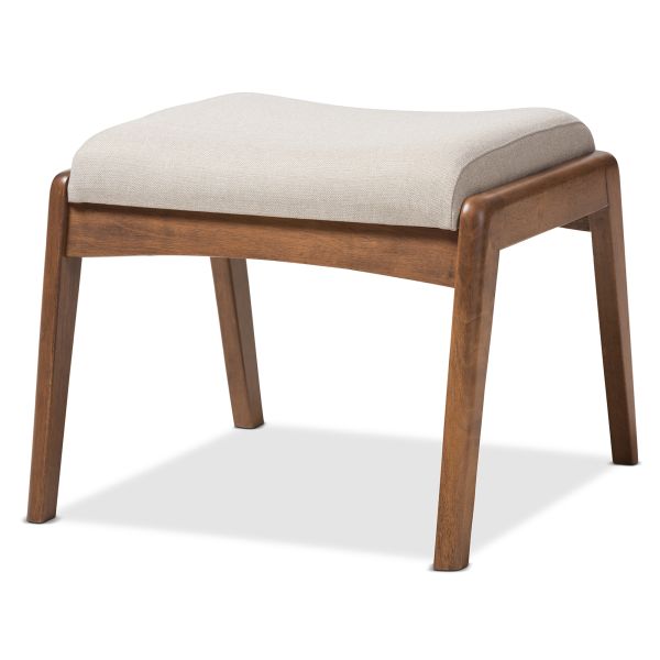 Roxy Mid-Century Modern Walnut Wood Finishing and Light Beige Fabric Upholstered Ottoman