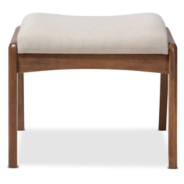 Roxy Mid-Century Modern Walnut Wood Finishing and Light Beige Fabric Upholstered Ottoman