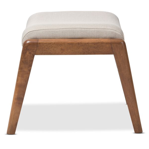 Roxy Mid-Century Modern Walnut Wood Finishing and Light Beige Fabric Upholstered Ottoman