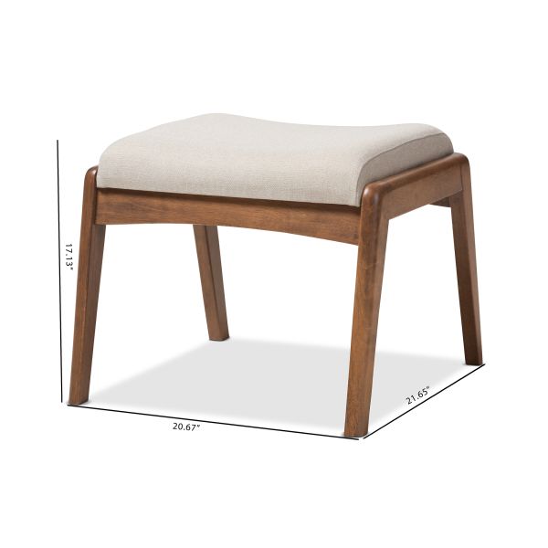 Roxy Mid-Century Modern Walnut Wood Finishing and Light Beige Fabric Upholstered Ottoman