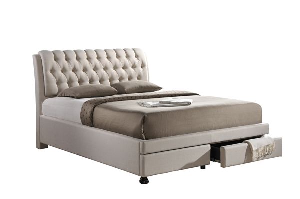 Ainge Contemporary Button-Tufted Light Beige Fabric Upholstered Storage King-Size Bed with 2-drawer
